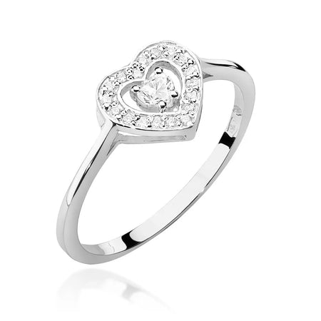 14K white gold ring with 0.10ct diamond and 18 diamonds of total mass 0.09ct. Ring is packed in black box, paper and gift bag.