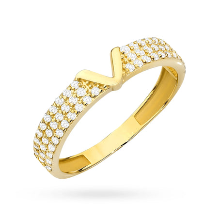 8k Gold (333) Ring | Letter V & White Zirconia | GREMARI Jewelry