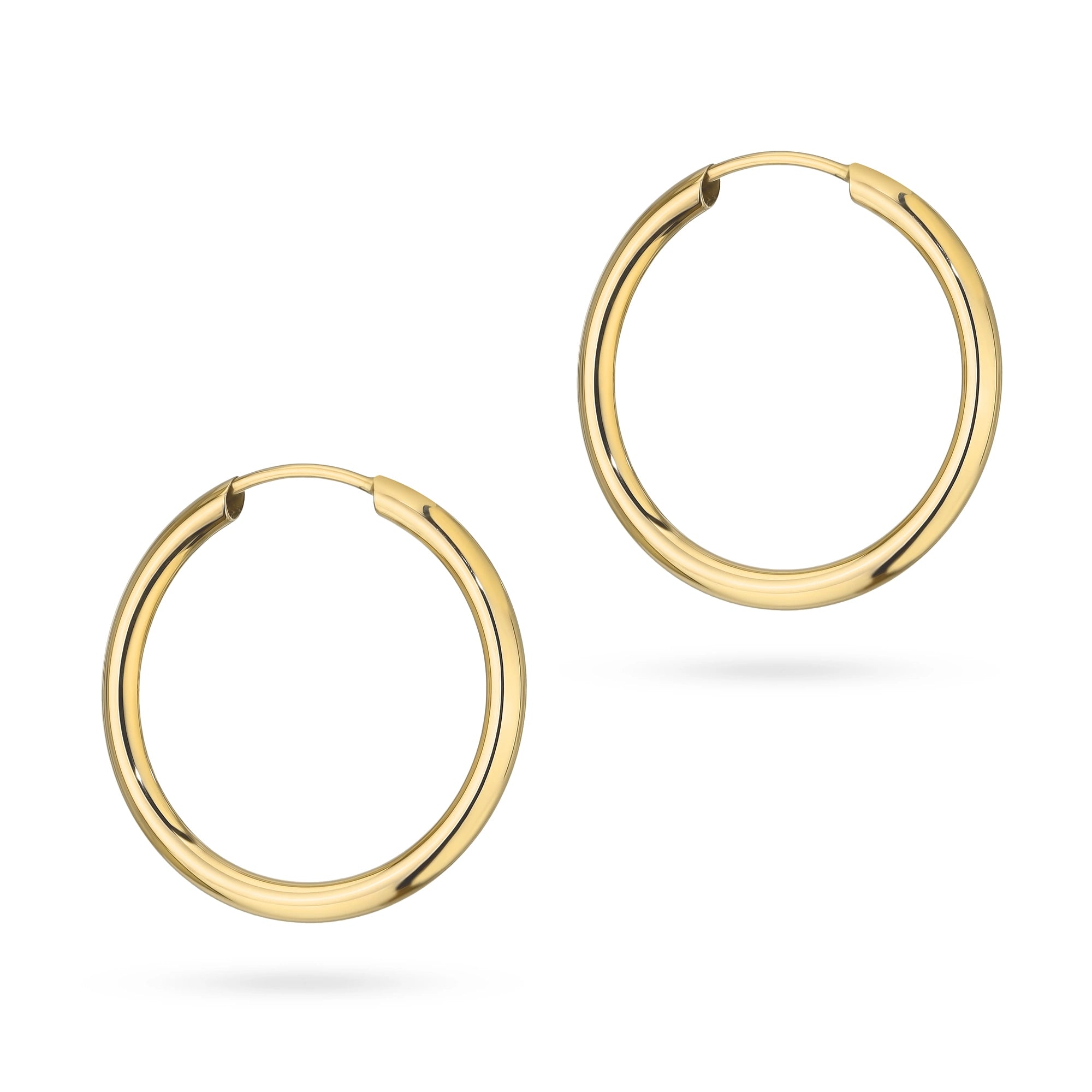 8K(333) classic round gold hoop earrings, available in sizes 18–45 mm