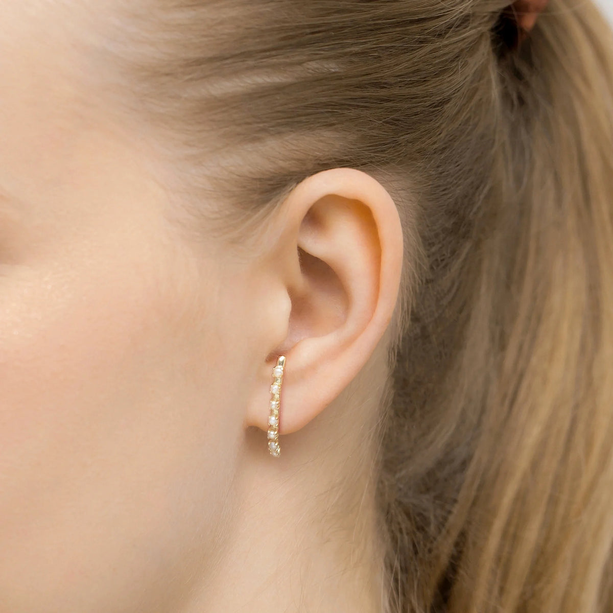 Gold-Plated Silver (925) Earrings | Bar & White Beads | GREMARI Jewelry