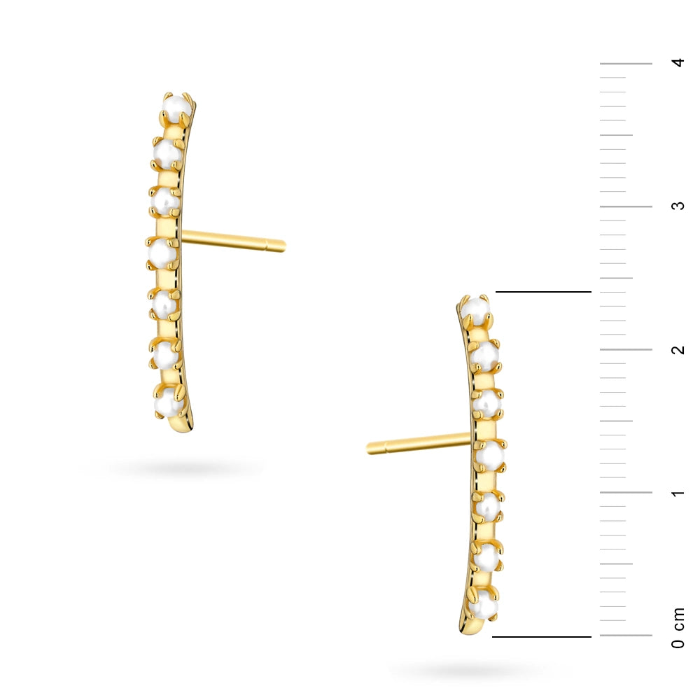 Náušnice ze stříbrného (925) pozlaceného zlata | Tyčinka a bílé korálky | Šperky GREMARI