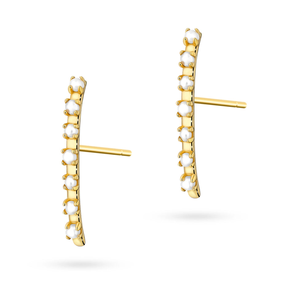 Boucles d'oreilles en argent plaqué or (925) | Barre & Perles blanches | Bijoux GREMARI