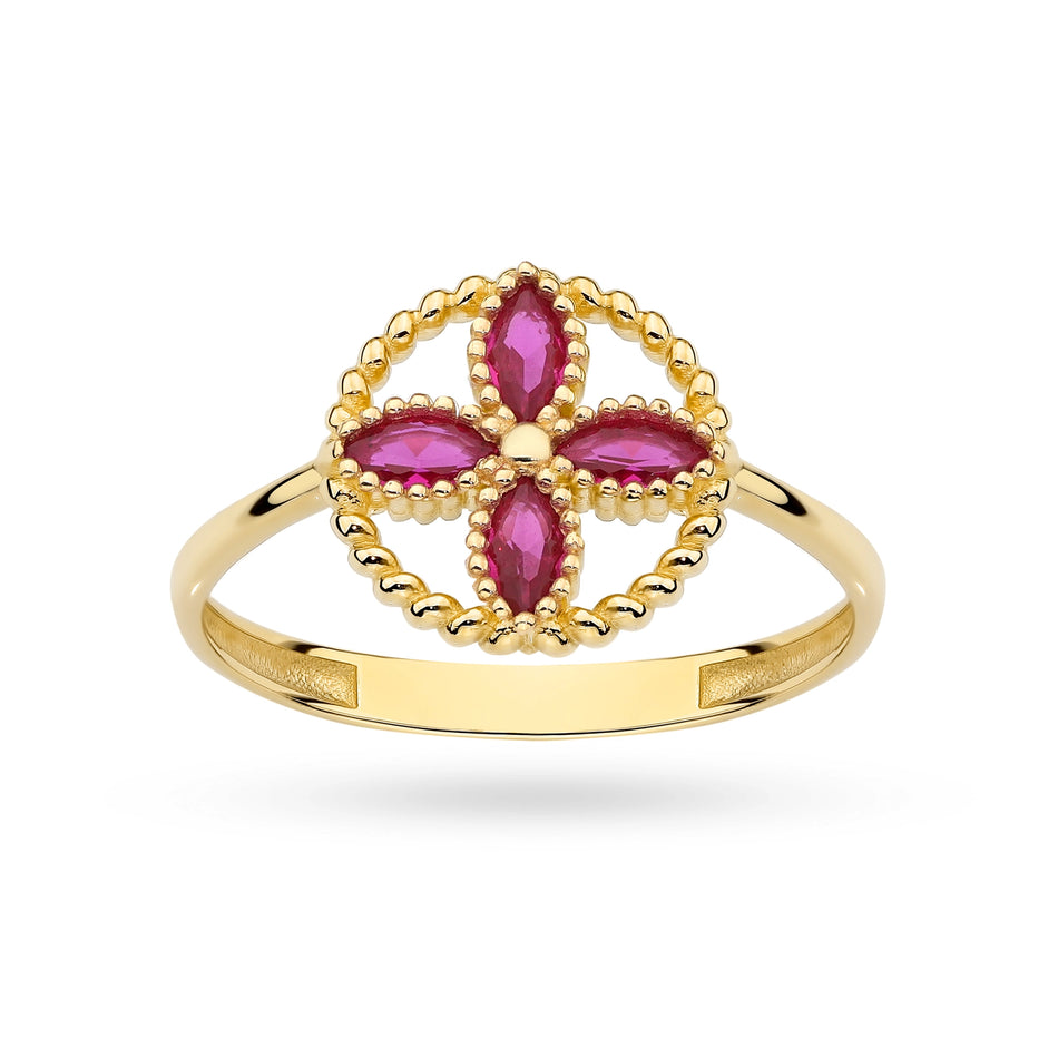 gold-ring-with-red-zirconia-flower-ap190-585-c