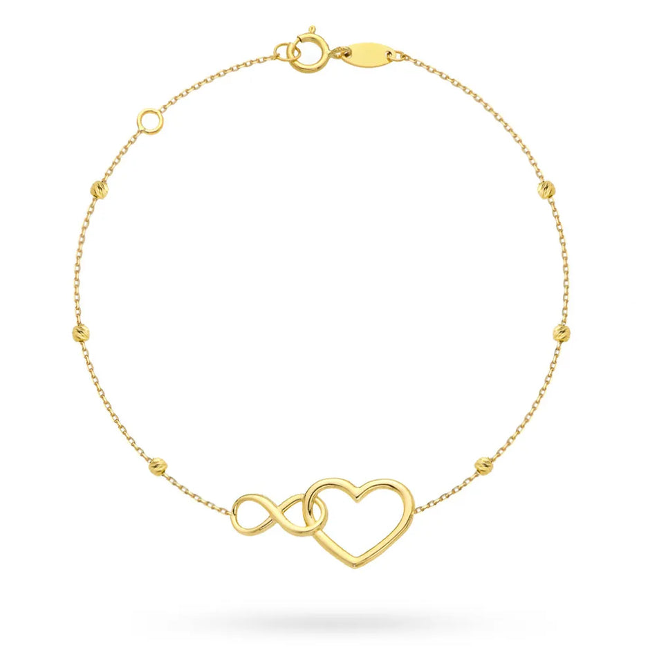 Zlatý náramok so srdcom a nekonečnom