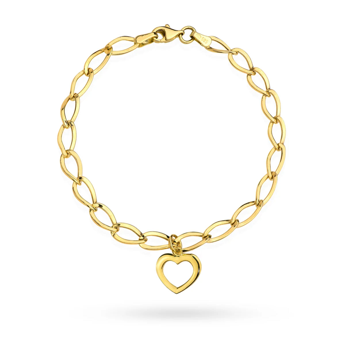 Gelbgold Breites Ovales Glieder-Armband mit Herz-Anhänger