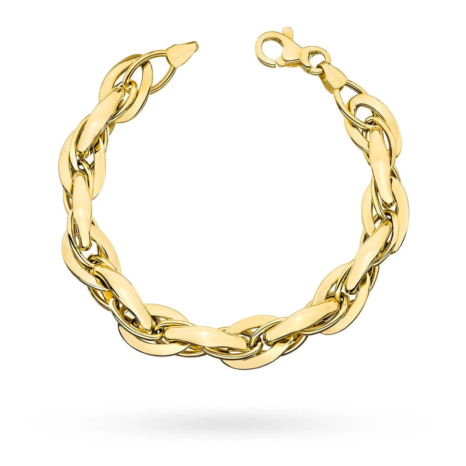Gold schweres Armband mit breiten, ineinander verflochtenen Gliedern