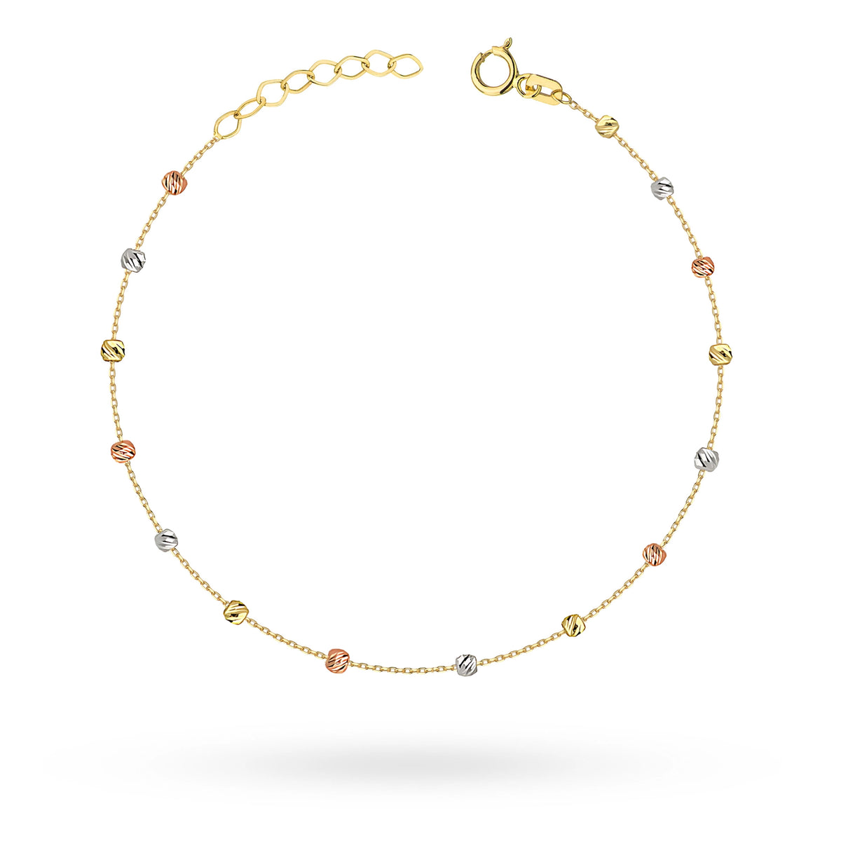 Dreifarbiges Gelbgold Armband mit Kugeln in Diamantschliff