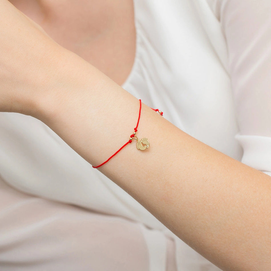 Gold Bracelet with Diamond Red Cord Feet