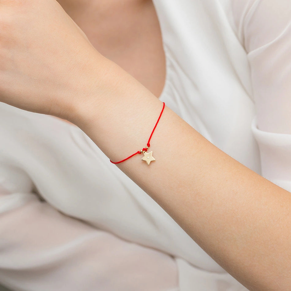 Gold Bracelet with Diamond Star Red Cord
