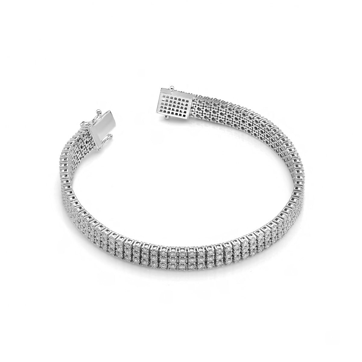 Trojradový tenisový náramok zo bieleho zlata s 222 round prírodnými diamantmi – 4.44ct