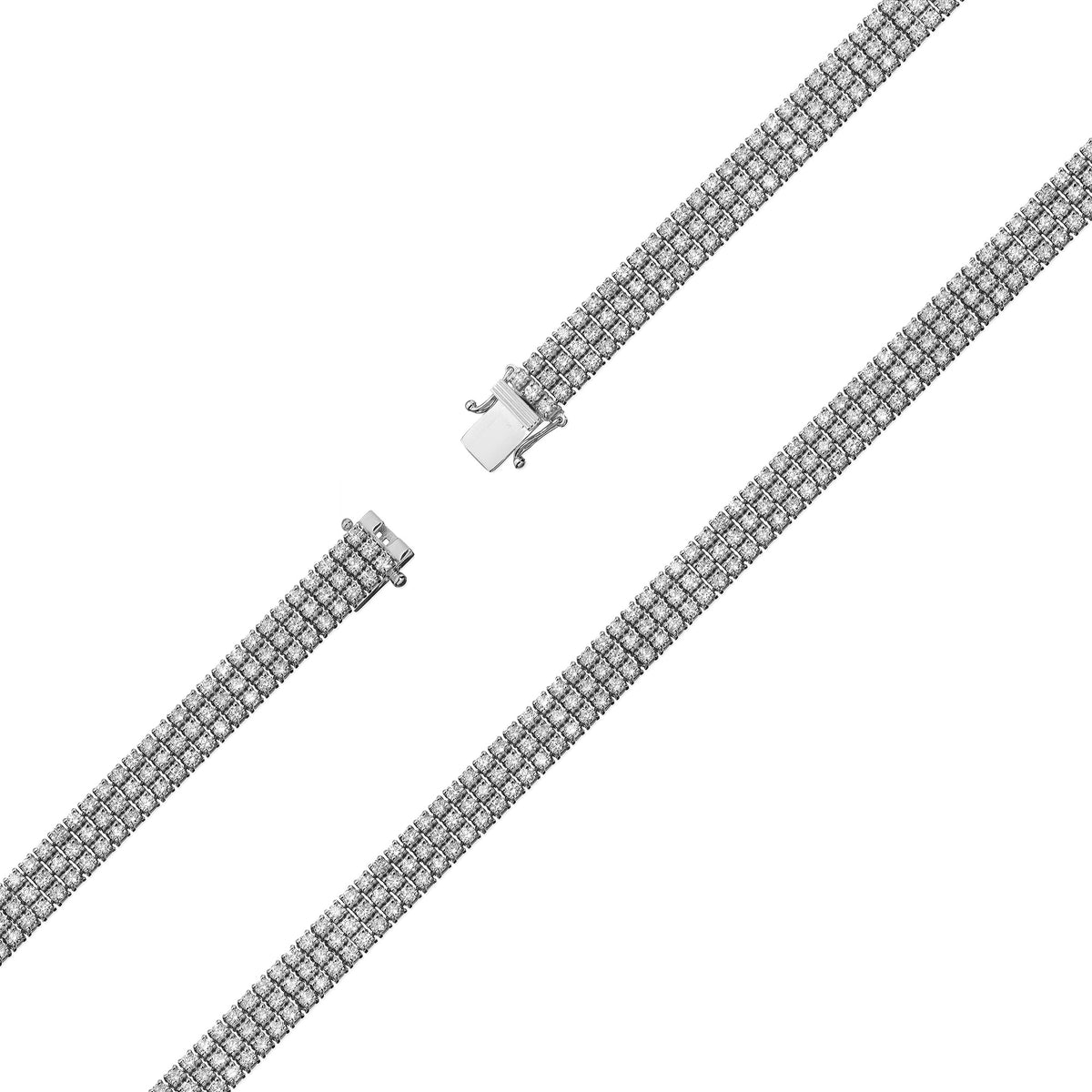 Trojradový tenisový náramok zo bieleho zlata s 222 round prírodnými diamantmi – 4.44ct