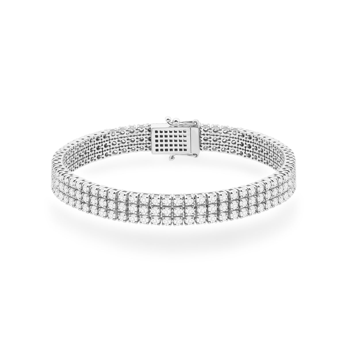 White Gold Triple-Row Tennis Bracelet with 222 Round Lab-Grown Diamonds – 4.44ct