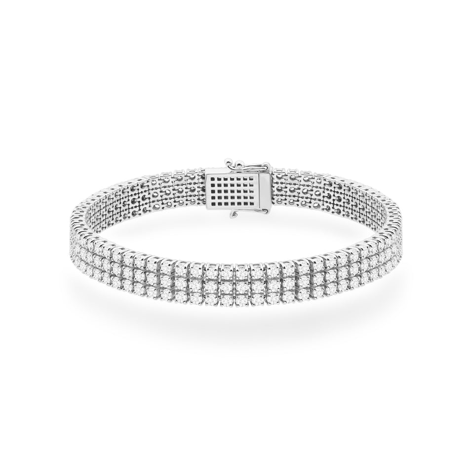 White Gold Triple-Row Tennis Bracelet with 222 Round Lab-Grown Diamonds – 4.44ct