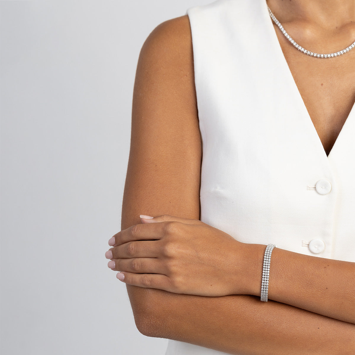White Gold Triple-Row Tennis Bracelet with 222 Round Lab-Grown Diamonds – 4.44ct