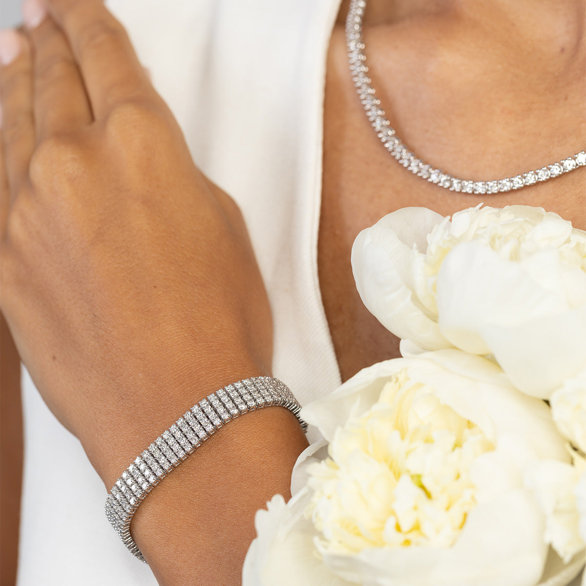 White Gold Four-Row Tennis Bracelet with 300 Round Lab-Grown Diamonds – 6.00ct