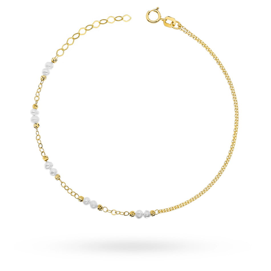 Gold Double Strand Chain Bracelet with Pearls and Beads Vintage