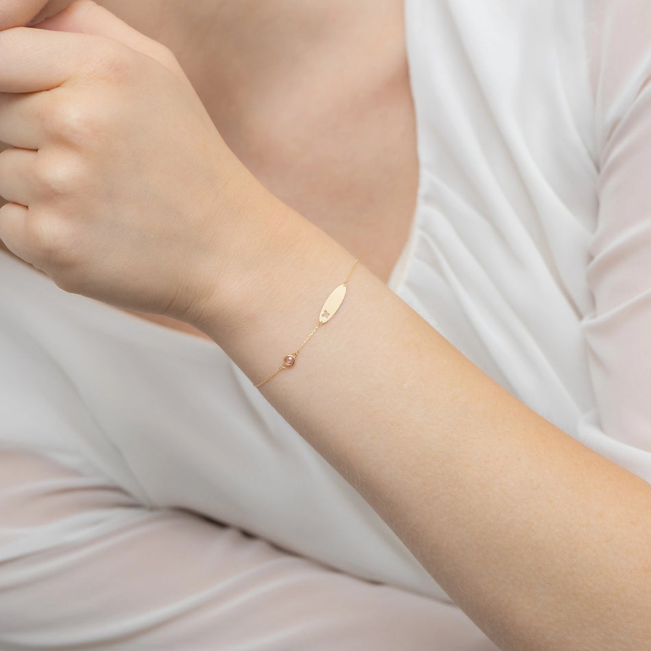Children’s Gold Engravable Bracelet with Pink Zirconia Butterfly Plate