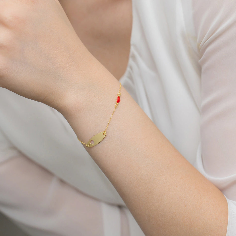Children’s Gold Engravable Bracelet with Heart Plate Gift | 8k 333 Gold