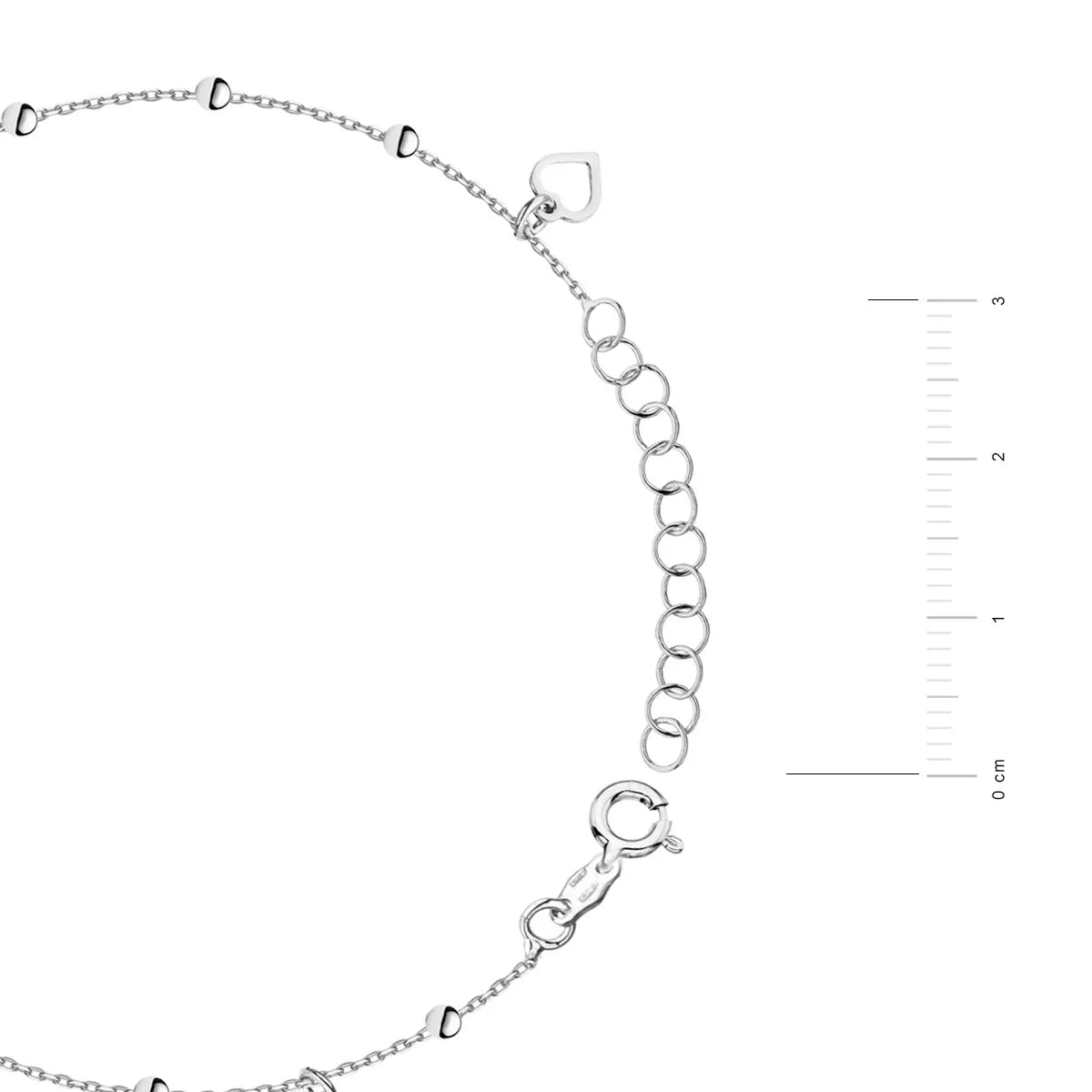 Sterling Silver Beaded Anklet with Dangling Heart Charms