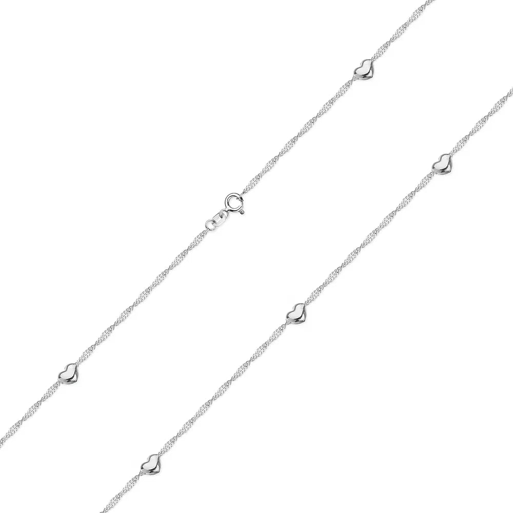 Sterling Silver Anklet with Heart Charms