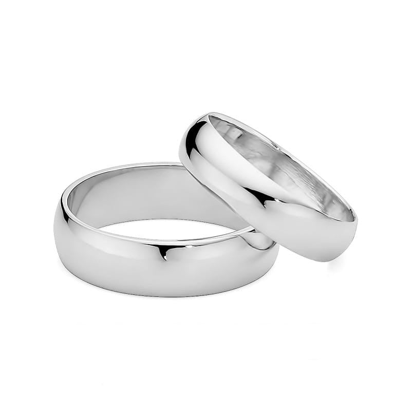 Classic Half-round White Gold Wedding Bands Rings 5 and 6mm