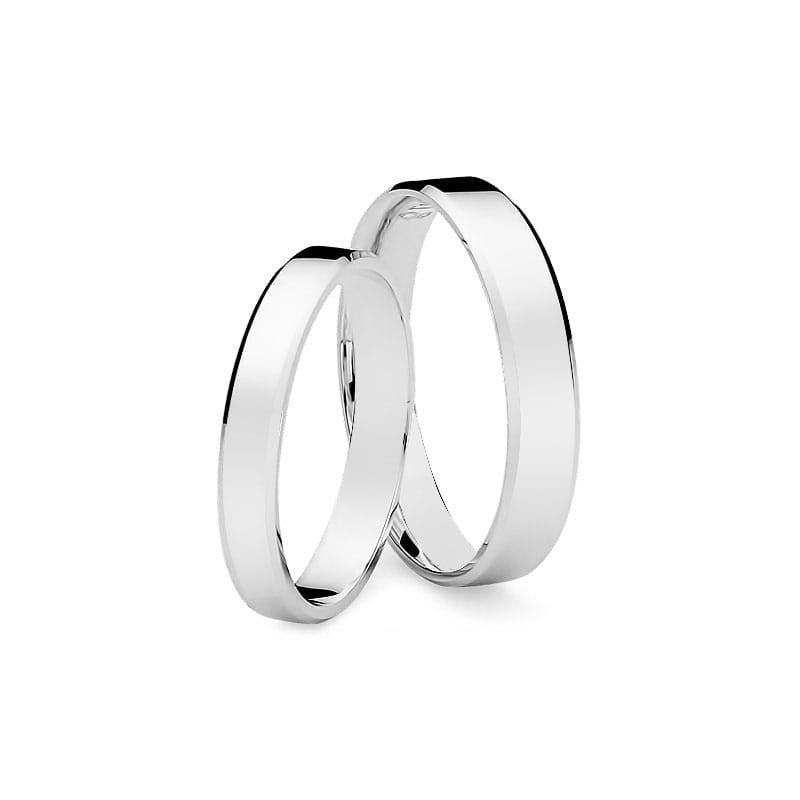 Classic Flat Beveled White Gold Wedding Bands Rings 3 and 4mm