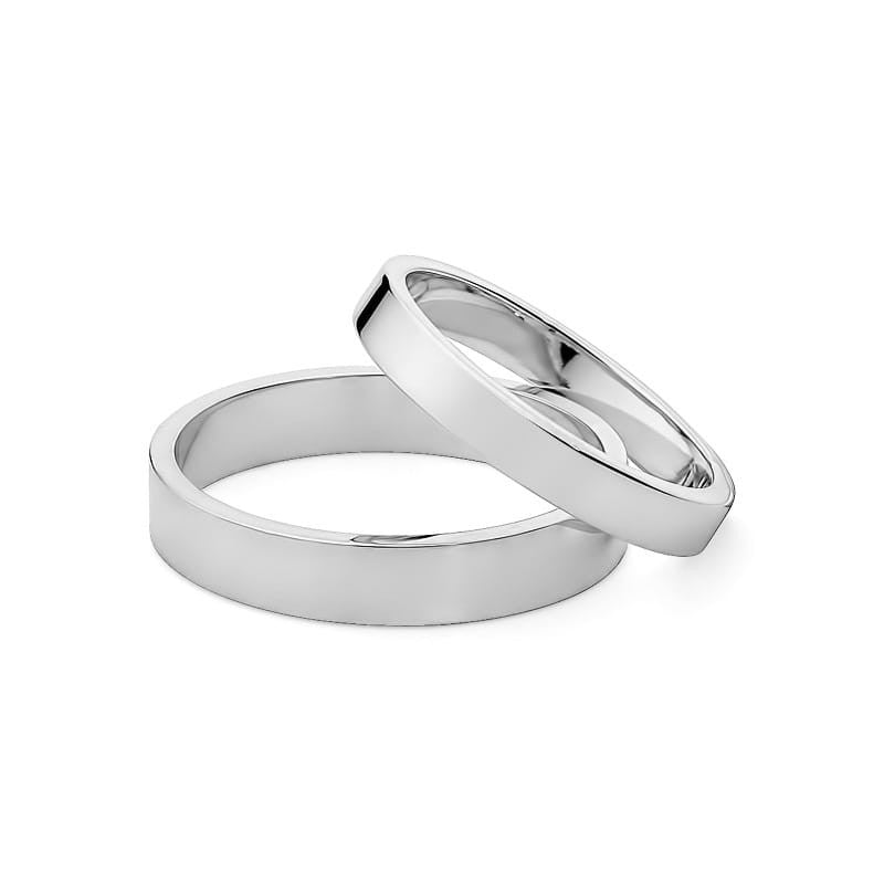 Classic Flat White Gold Wedding Bands Rings 3 and 4mm