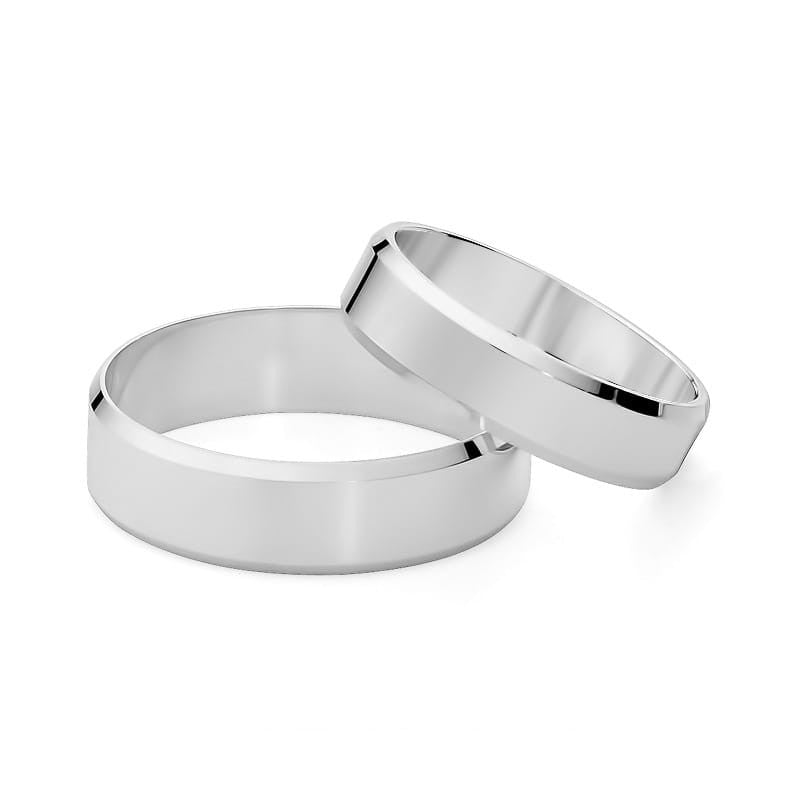 Classic Flat Beveled White Gold Wedding Bands Rings 5 and 6mm