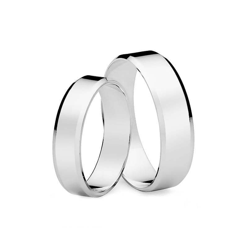 Classic Flat Beveled White Gold Wedding Bands Rings 5 and 6mm