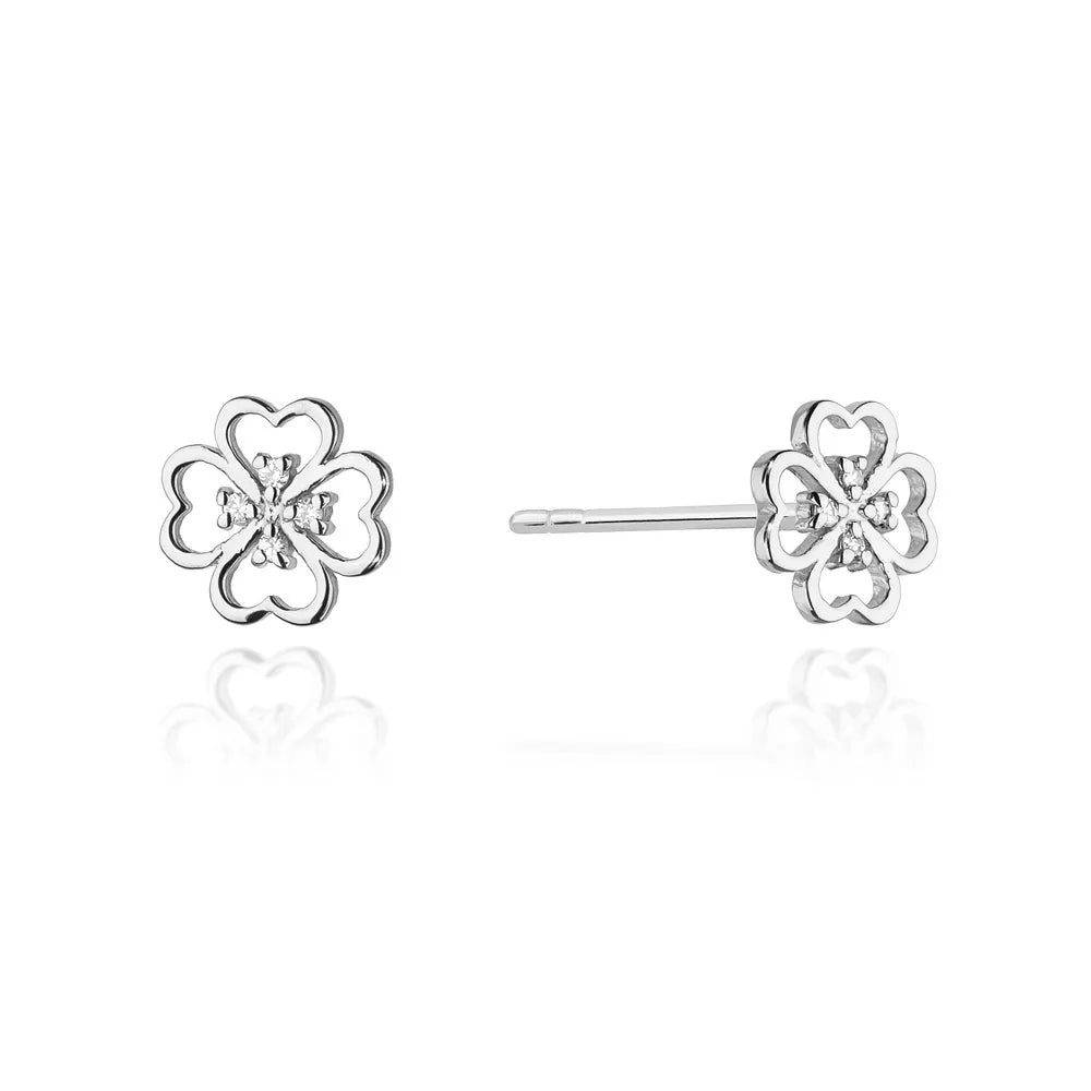 White Gold Earrings with 0.04 ct Diamonds | 585 (14k) White Gold Stud Earrings