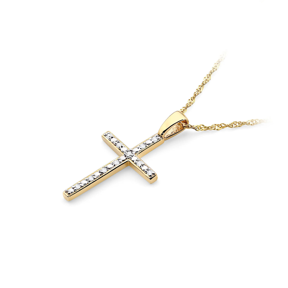 Yellow Gold Cross Pendant with Diamonds 0,05 ct