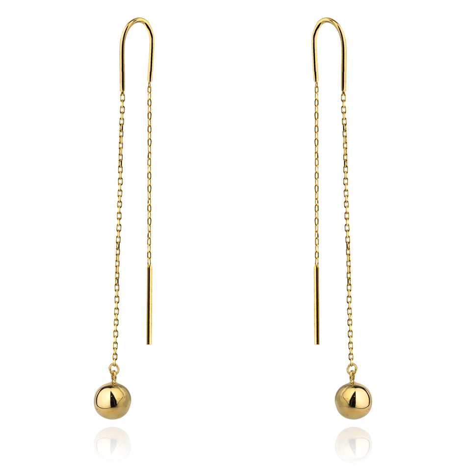 Yellow Gold Bead Threader Earrings | 585 (14k) Yellow Gold Pull-Through Earrings