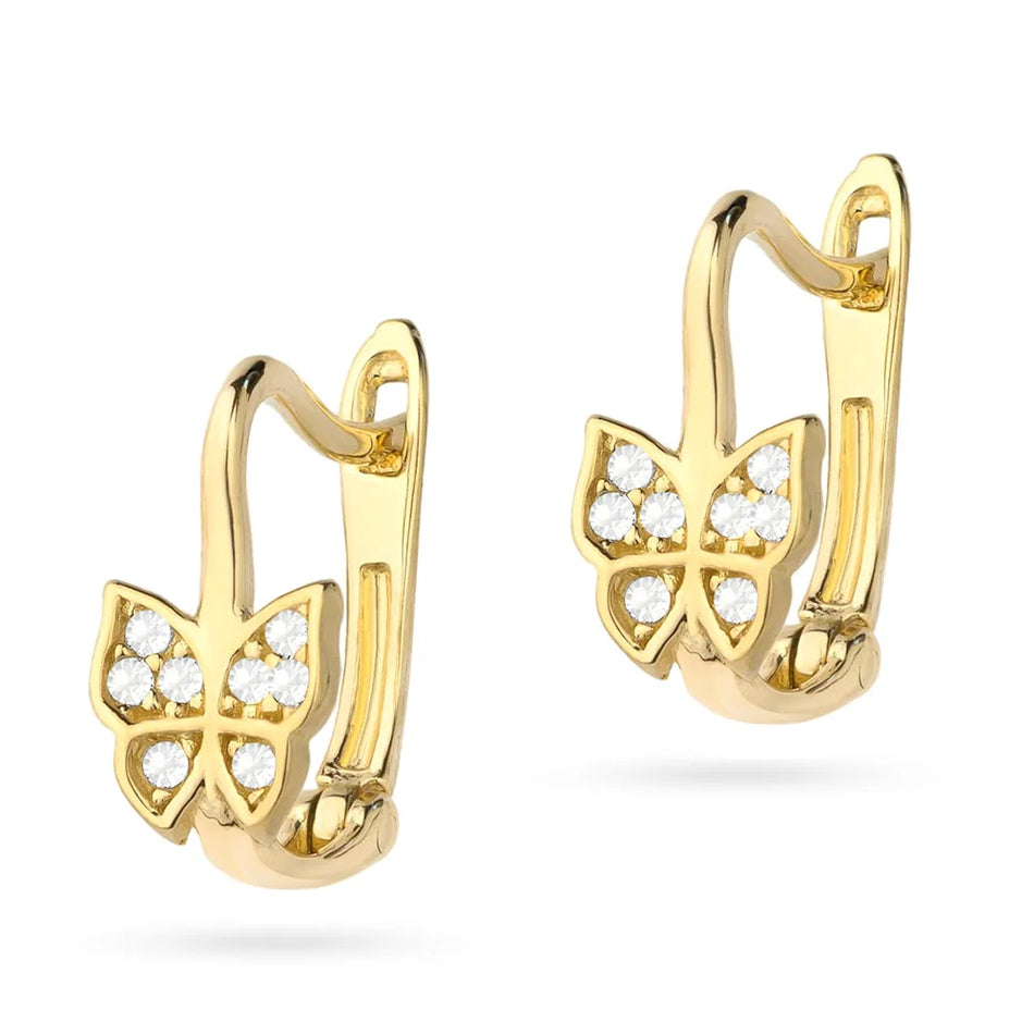 Children’s Gold Butterfly Earrings with Zirconia, English Lock