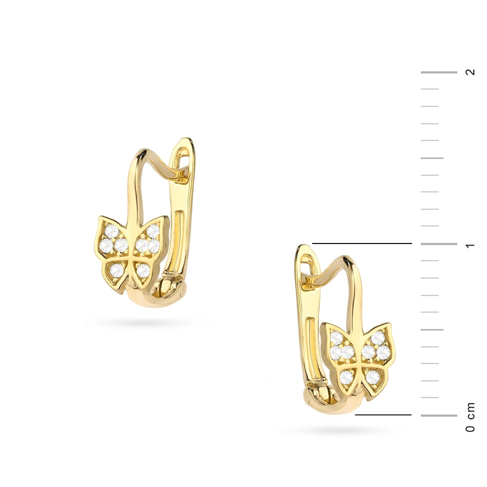 Children’s Gold Butterfly Earrings with Zirconia, English Lock