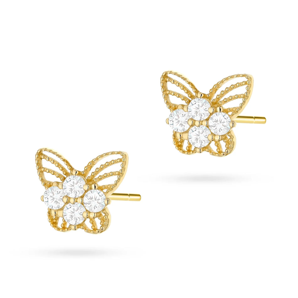 Children’s Gold Openwork Butterfly Stud Earrings with White Zirconia