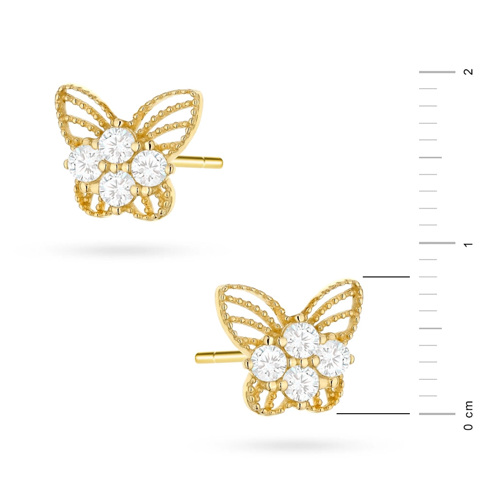 Kinder-Ohrstecker Schmetterling filigran aus Gold mit weißen Zirkonia