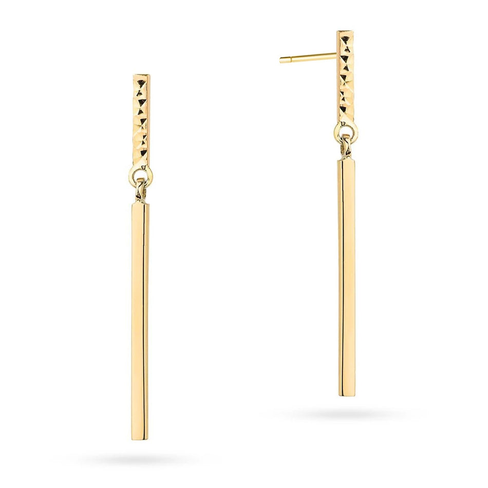 Yellow Gold Long Diamond-Cut Rectangular Drop Earrings | 585 (14k) Yellow Gold Stud Earrings