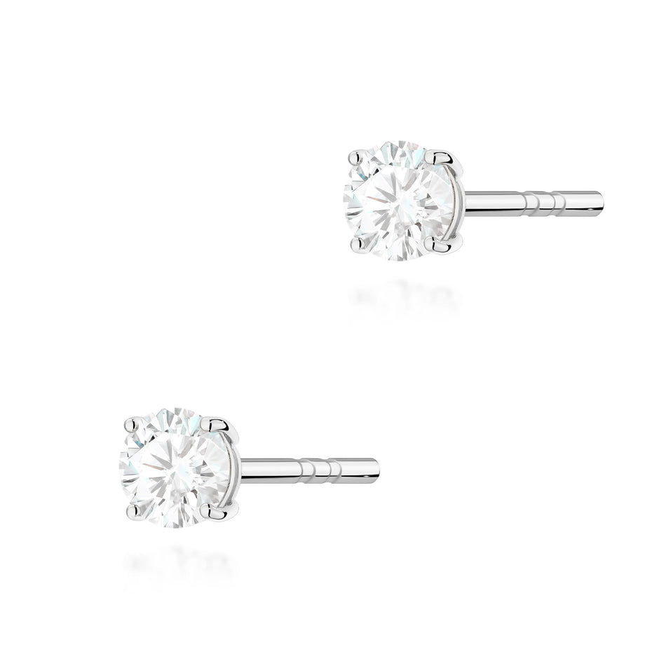White Gold Stud Earrings with 2 × 0,15ct Round Diamonds | 585 (14k) White Gold Stud Earrings