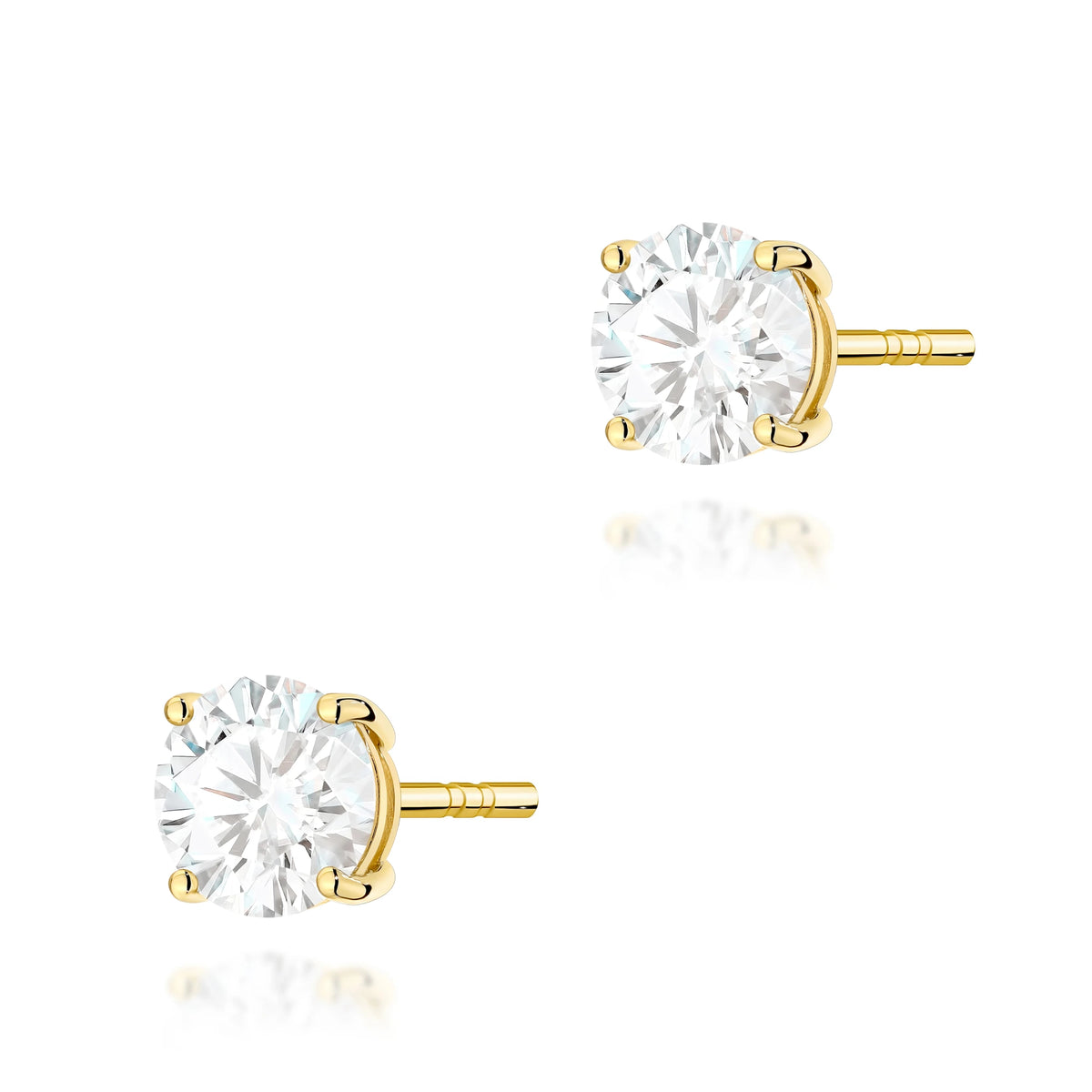 Yellow Gold Stud Earrings with 2 × 1,00ct Round Diamonds | 585 (14k) Yellow Gold Stud Earrings