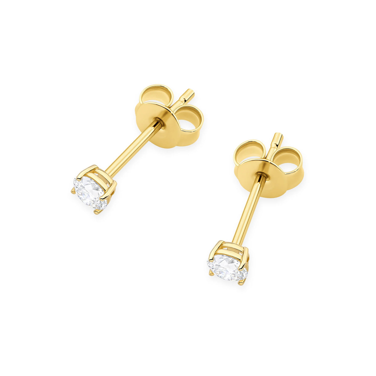 Yellow Gold Stud Earrings with 2 × 0,15ct Round Lab-Grown Diamonds | 585 (14k) Yellow Gold Stud Earrings
