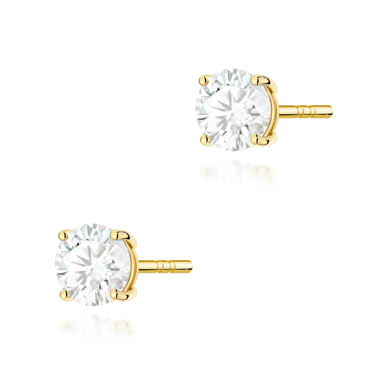 Yellow Gold Stud Earrings with 2 × 0,70ct Round Lab-Grown Diamonds | 585 (14k) Yellow Gold Stud Earrings