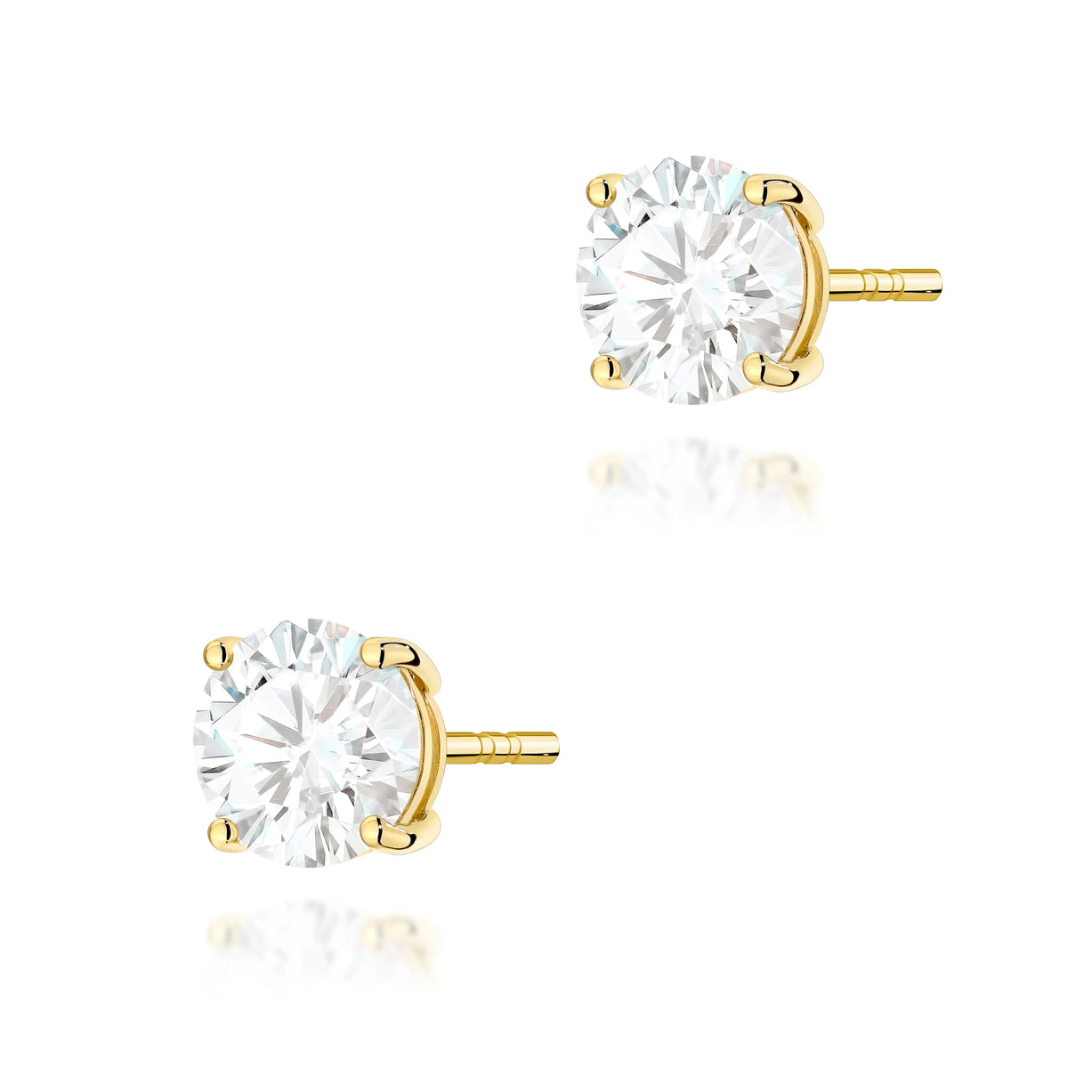 Yellow Gold Stud Earrings with 2 × 1,50ct Round Lab-Grown Diamonds | 585 (14k) Yellow Gold Stud Earrings
