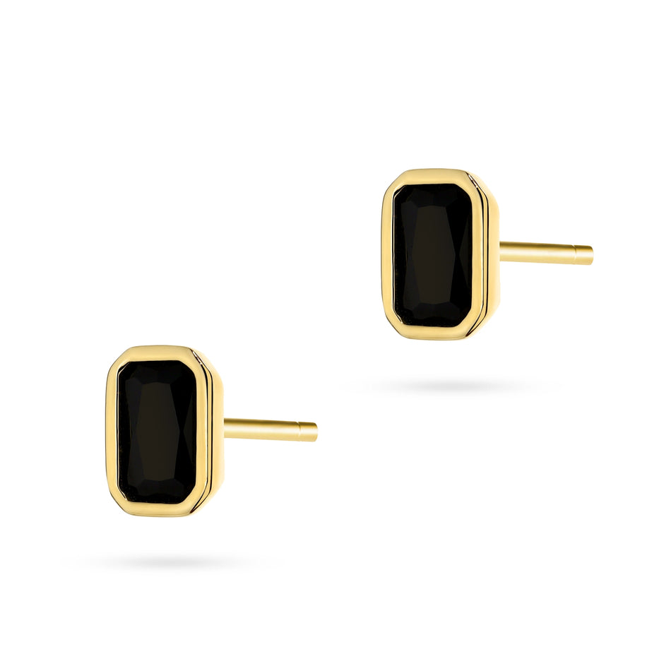 Yellow Gold Rectangular Stud Earrings with Black Cubic Zirconia | 585 (14k) Yellow Gold Stud Earrings