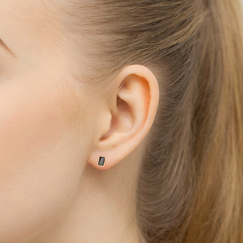 Yellow Gold Rectangular Stud Earrings with Black Cubic Zirconia | 585 (14k) Yellow Gold Stud Earrings