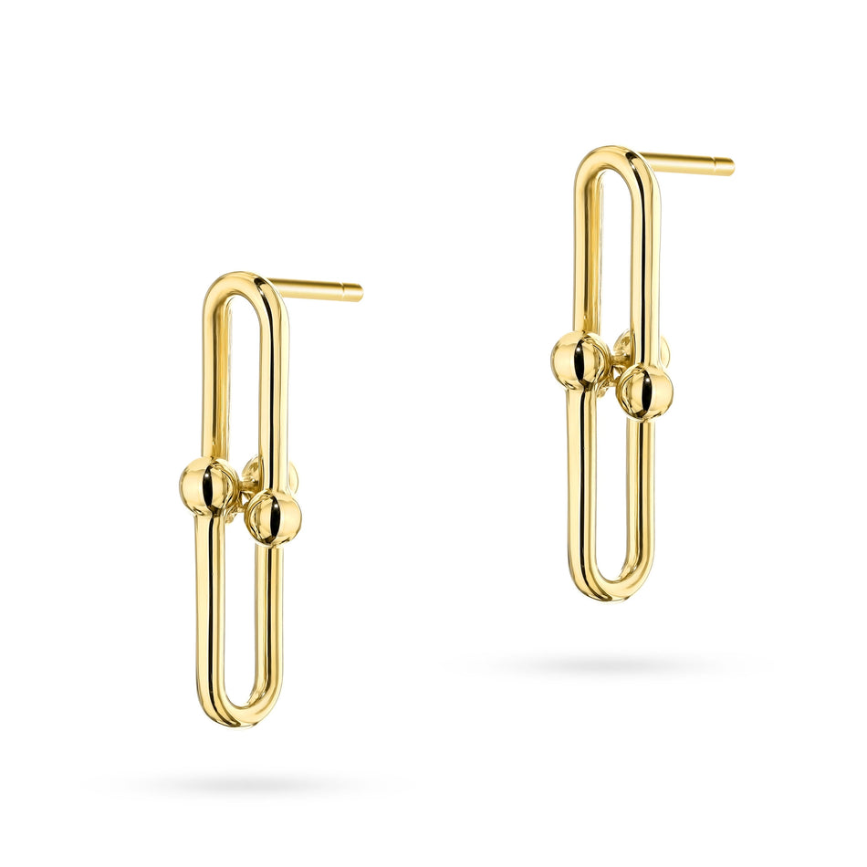 Yellow Gold Link and Bead Drop Stud Earrings | 585 (14k) Yellow Gold Stud Earrings