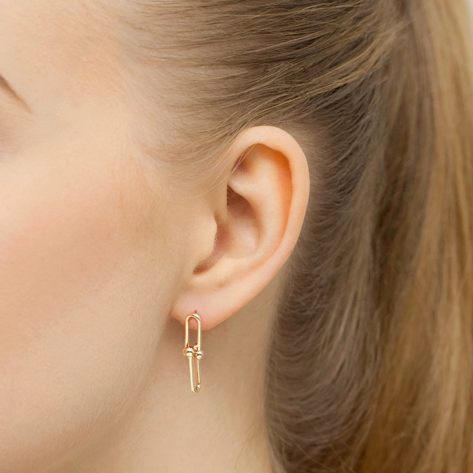 Yellow Gold Link and Bead Drop Stud Earrings | 585 (14k) Yellow Gold Stud Earrings