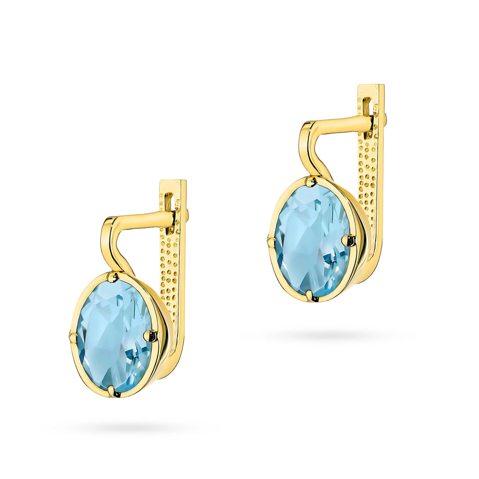 Yellow Gold Oval Topaz Earrings with English Clasp | 585 (14k) Yellow Gold English Clasp Earrings