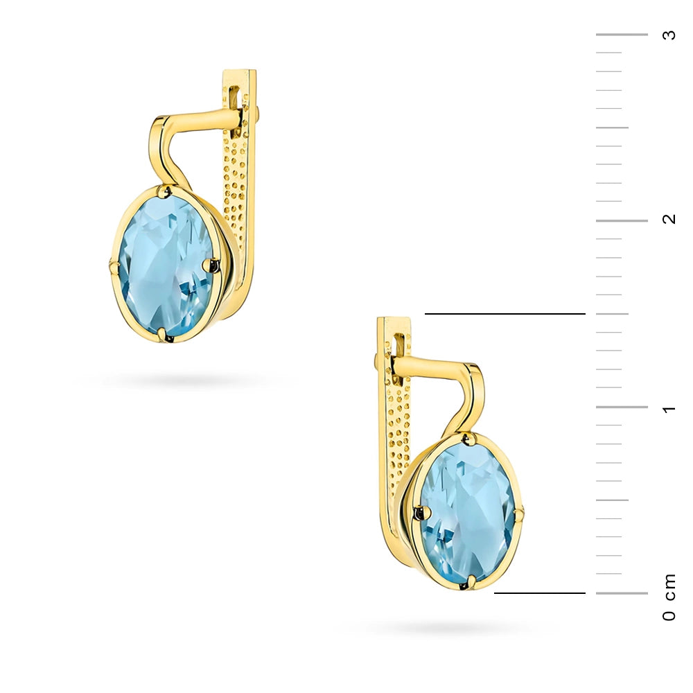 Yellow Gold Oval Topaz Earrings with English Clasp | 585 (14k) Yellow Gold English Clasp Earrings