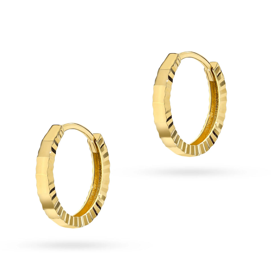Yellow Gold Diamond-Cut Creole Hoop Earrings | 585 (14k) Yellow Gold Hinged Hoop Clasp Earrings
