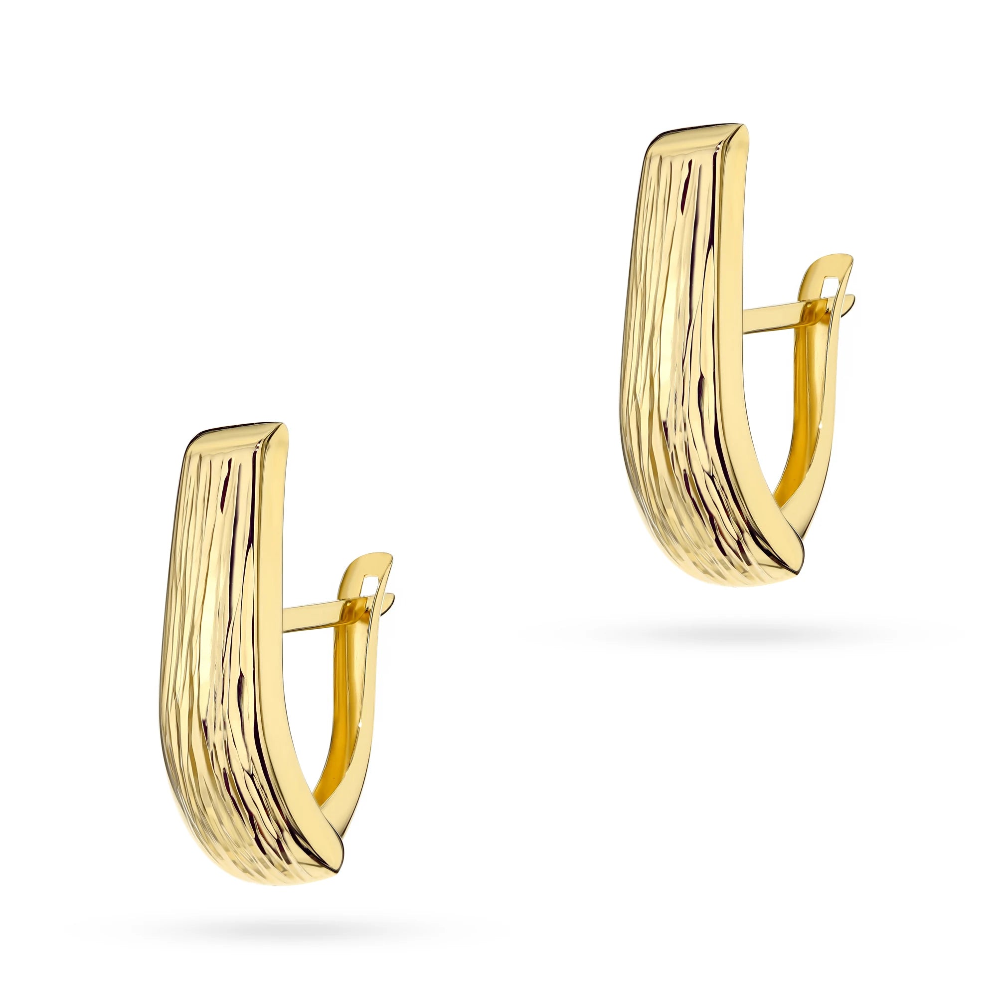 Yellow Gold Ridged Elongated Earrings | 585 (14k) Yellow Gold English Clasp Earrings